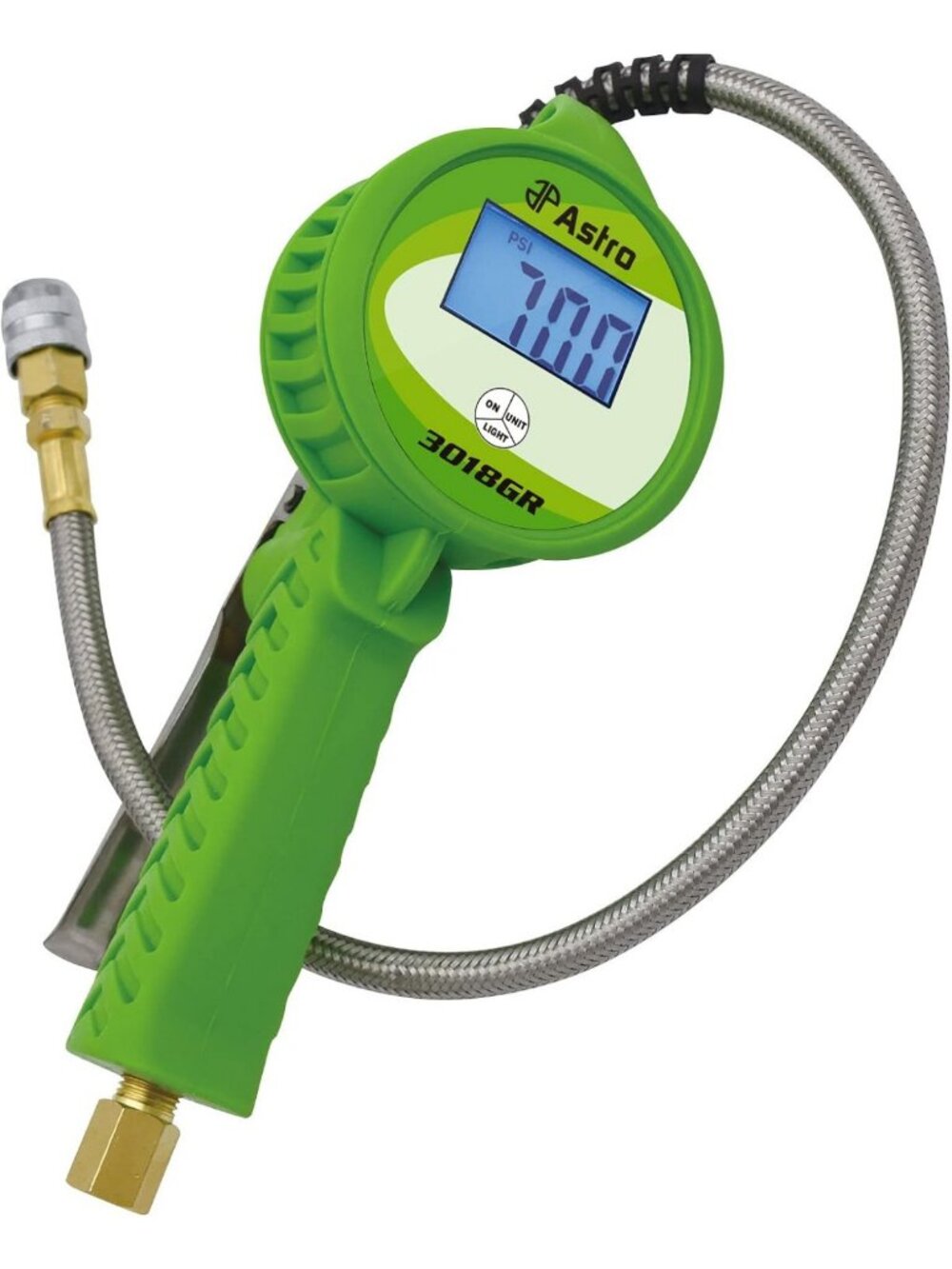 Digital Tire Inflator with Stainless Steel Hose & Push-Lock Chuck - Green